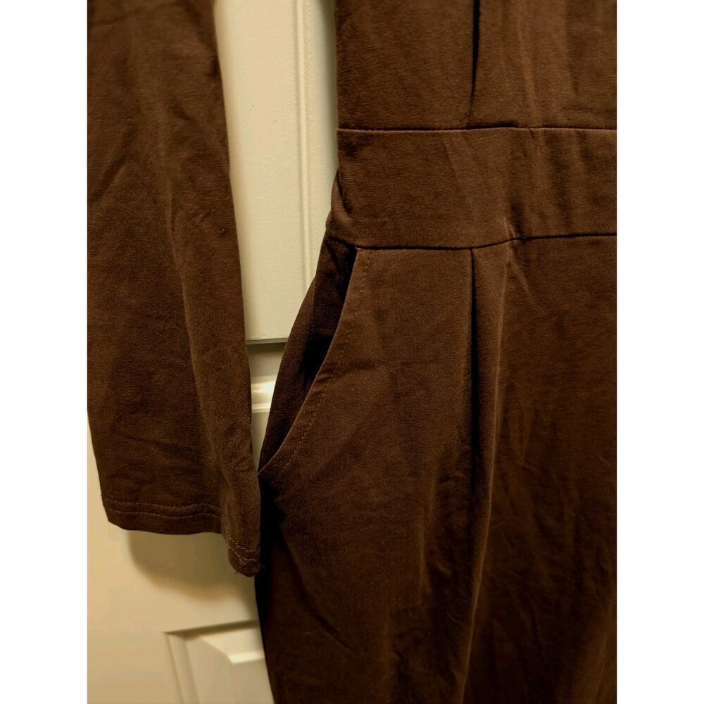 NEW Pretty Garden Bodycon Midi Dress Women's M Brown Long Sleeve Belted Pockets - Picture 5 of 9
